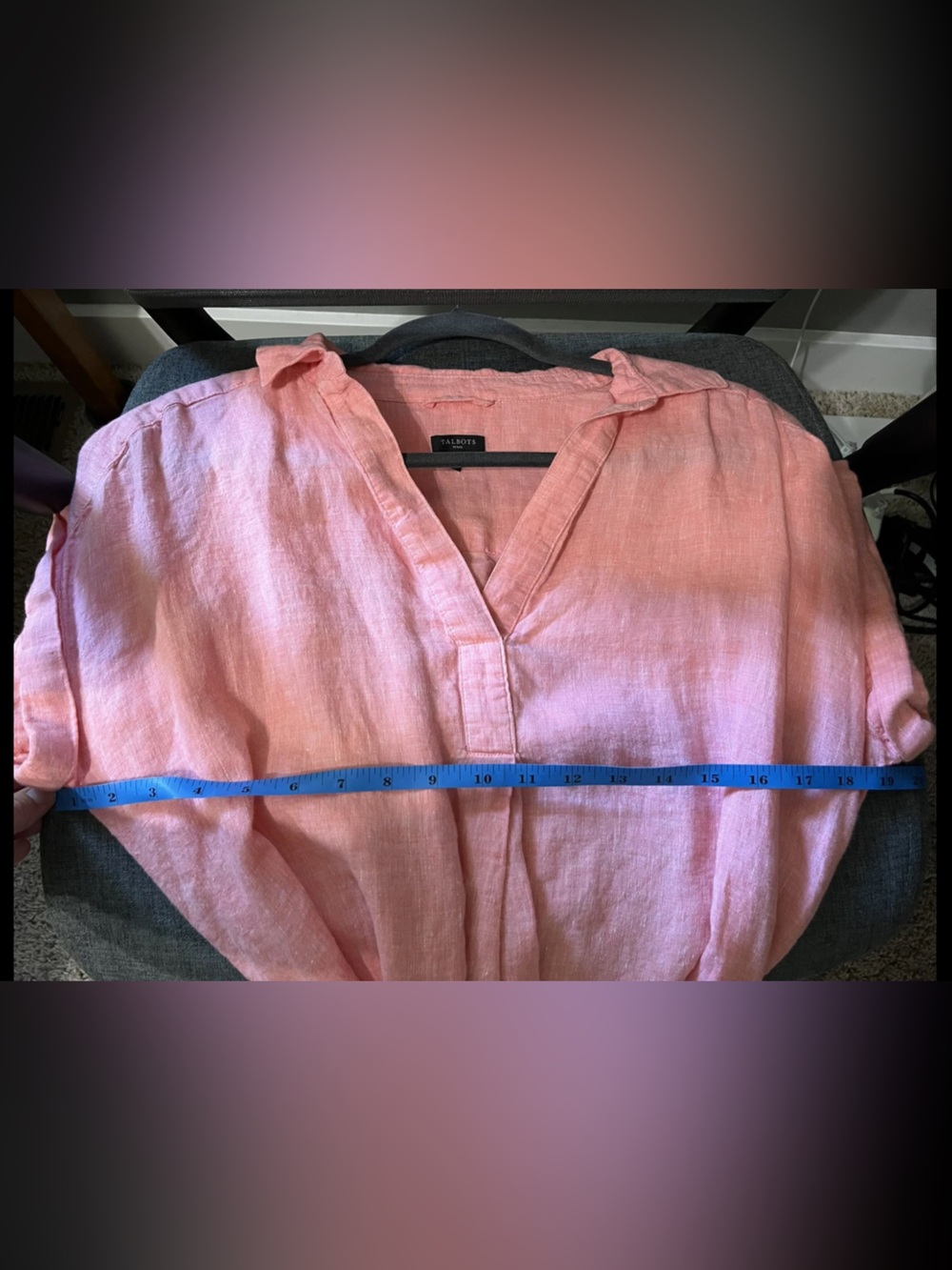 Talbots 100% Linen Salmon Pink Shirtdress Lagenlook Beachy Sz Large *PETITE* - Picture 10 of 11